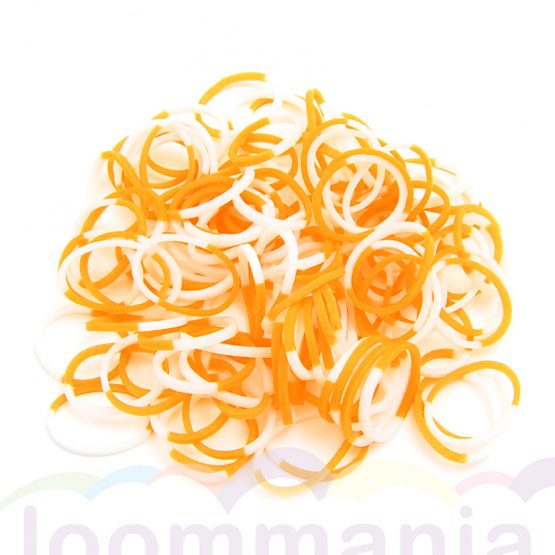 Online Rainbow Loom gummibander orange weiß kaufen im onlineshop Loommania.de shop